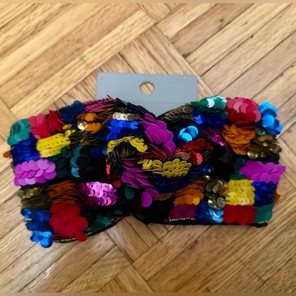 NWT Zara Collection sequin turban headband rainbow multicolor headwrap knot boho - Picture 3 of 5